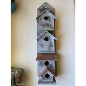 Vintage Three Story Nesting Wooden Bird House Free Standing or Mounted 21" x 7"